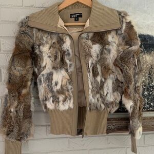 Vintage Rabbit Fur Bomber Jacket with leather trim- Brown